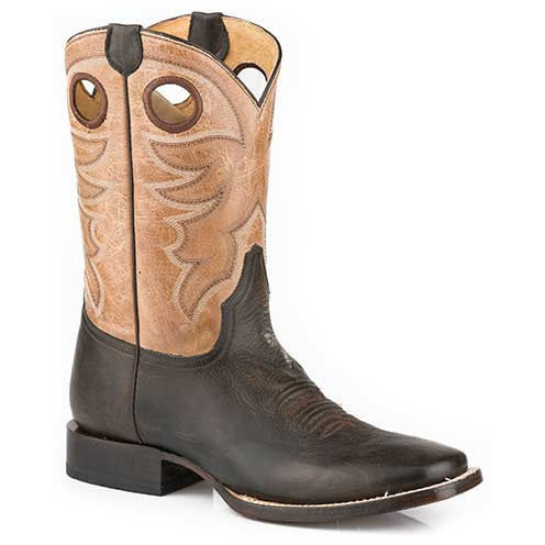 Men's Roper Cowboy Roo Leather Boots Handcrafted Brown - yeehawcowboy