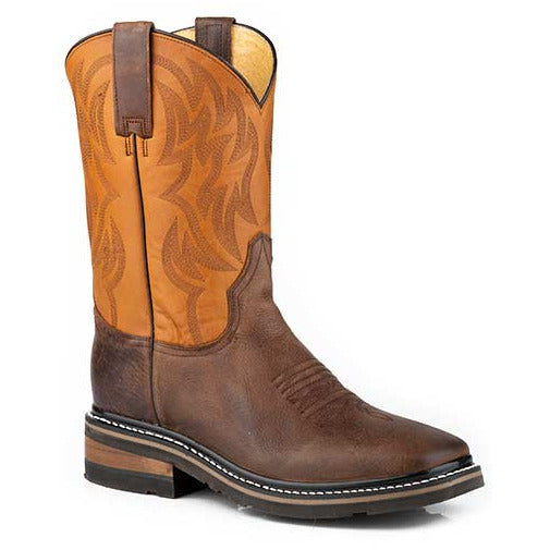 Men's Roper Work It Geo Sole Leather Boots Handcrafted Brown - yeehawcowboy