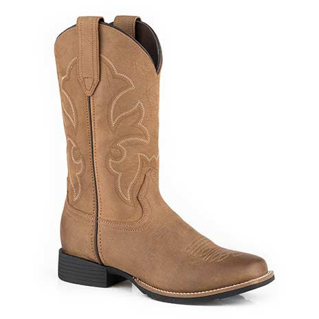 Women's Roper Monterey Leather Boots Handcrafted Tan - yeehawcowboy