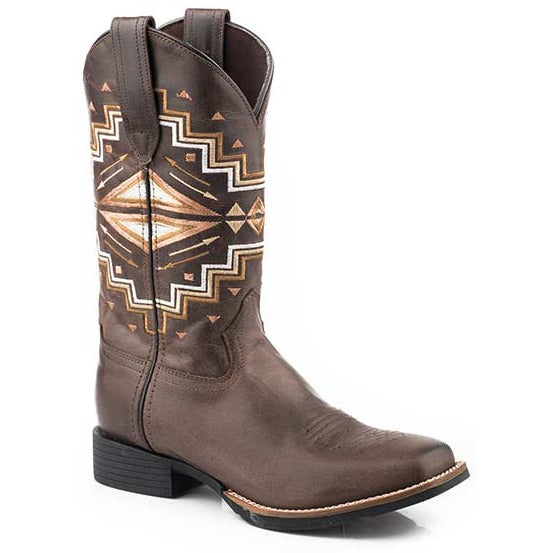Women's Roper Monterey Aztec Leather Boots Handcrafted Brown - yeehawcowboy