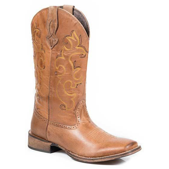 Women's Roper Lindsey Leather Boots Handcrafted Tan - yeehawcowboy