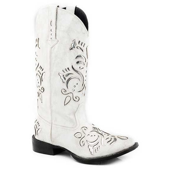 Women's Roper Belle Leather Boots Handcrafted White - yeehawcowboy