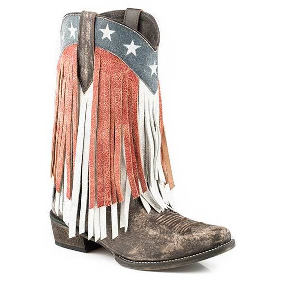 Women‚Äôs Roper American Beauty Fringe  Boots Handcrafted Brown - yeehawcowboy