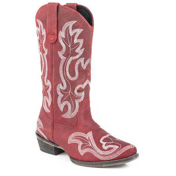 Women's Roper Scrollin Boots Handcrafted Red - yeehawcowboy