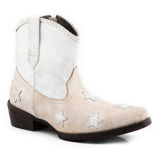Women's Roper Liberty Ankle Leather Boots Handcrafted White - yeehawcowboy