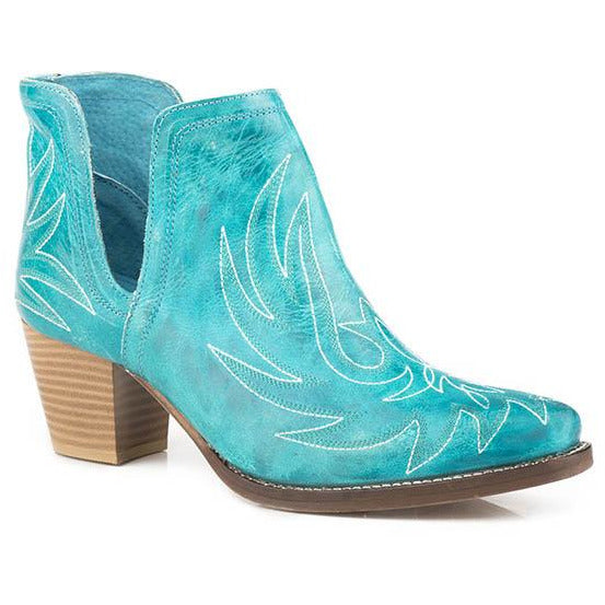 Women's Roper Rowdy Ankle Leather Boots Handcrafted Turquoise - yeehawcowboy