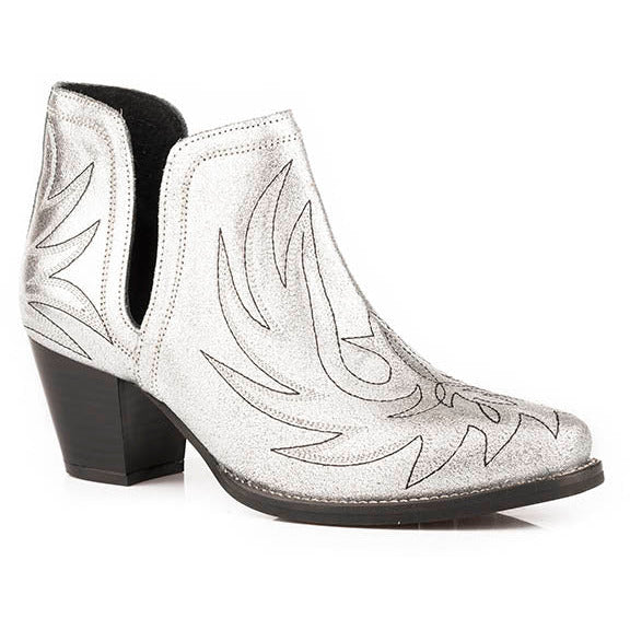 Women's Roper Rowdy Ankle Leather Boots Handcrafted Silver - yeehawcowboy