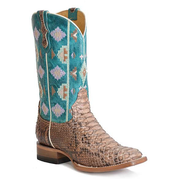 Women's Roper Oakley Python Boots Handcrafted Brown - yeehawcowboy