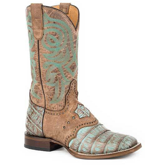 Women's Roper Deadwood Caiman Leather & Rubber Outsole Boots Handcrafted Performance System Turquoise - yeehawcowboy