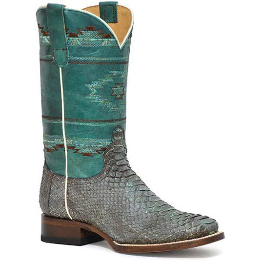 Women's Roper Oakley Python Hybrid Sole Boots Handcrafted Turquoise - yeehawcowboy
