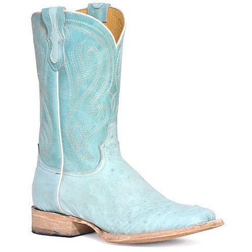 Women's Roper Opal Smooth Ostrich Hybrid Sole Exotic Boots Handcrafted Turquoise - yeehawcowboy