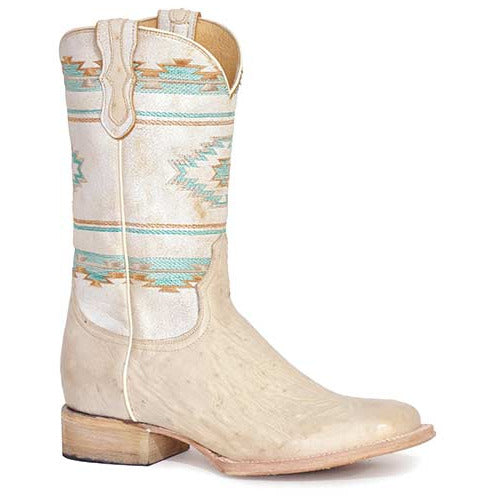 Women's Roper Opal Smooth Ostrich Hybrid Sole Exotic Boots Handcrafted Tan - yeehawcowboy