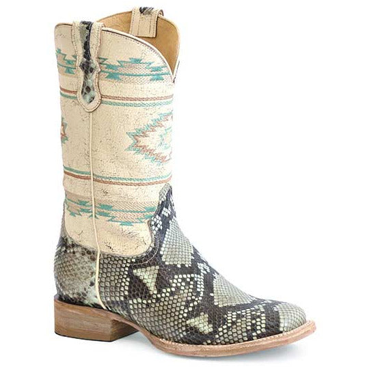 Women's Roper Piper Python Hybrid Sole Boots Handcrafted Turquoise - yeehawcowboy