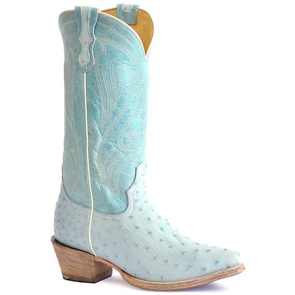 Women's Roper Olivia Ostrich Exotic Boots Handcrafted Turquoise - yeehawcowboy