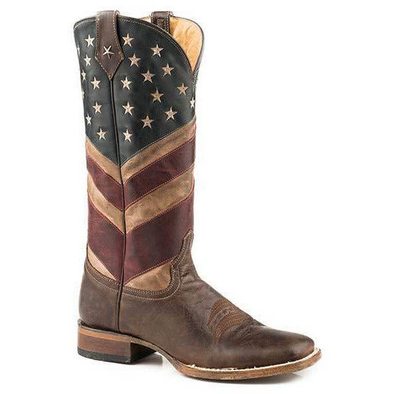 Women's Roper Old Glory With Flextra Calf Boots Handcrafted Brown - yeehawcowboy