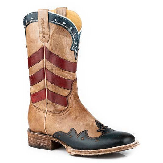 Women's Roper American Charm Leather Boots Handcrafted Tan - yeehawcowboy