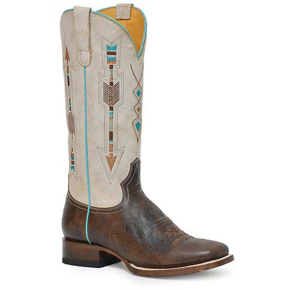 Women's Roper Arrows Leather Boots Handcrafted Brown - yeehawcowboy