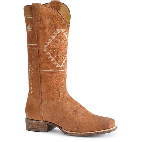 Women's Roper All Over Aztec Leather Boots Handcrafted Brown - yeehawcowboy