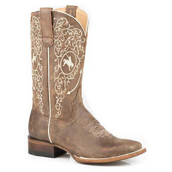 Women's Roper Amber Leather Boots Handcrafted Brown - yeehawcowboy
