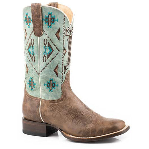 Women's Roper Out West Leather Boots Handcrafted Brown - yeehawcowboy
