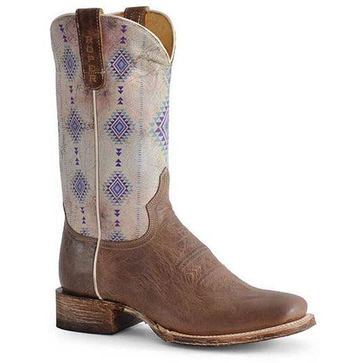 Women's Roper Az Aztec Leather Boots Handcrafted Tan - yeehawcowboy
