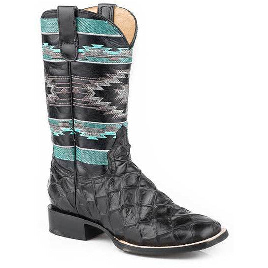 Women's Roper Diesel Print Pirarucu Boots Handcrafted Black - yeehawcowboy