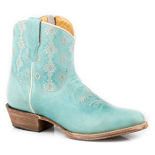 Women's Roper Anika Ankle Leather Boots Handcrafted Light Blue - yeehawcowboy