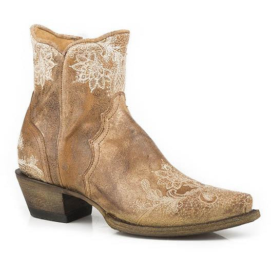 Women's Roper Lacey Ankle Boots Handcrafted Tan - yeehawcowboy
