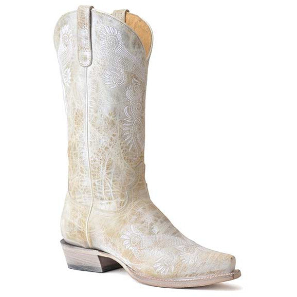 Women's Roper White Wedding Leather Boots Handcrafted White - yeehawcowboy
