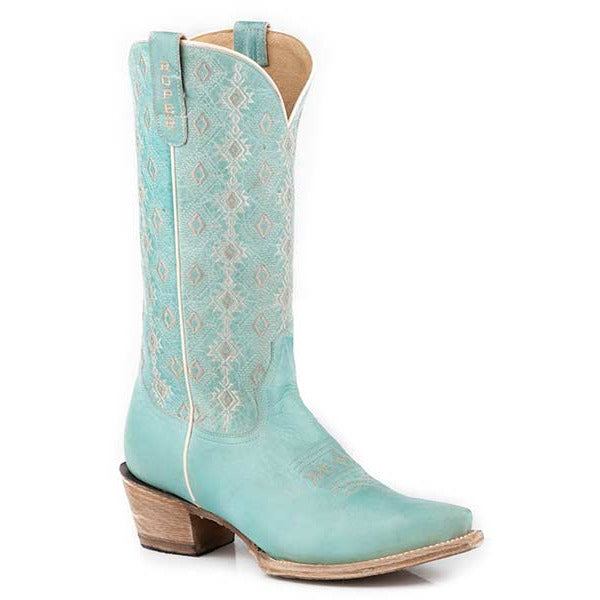 Women's Roper Anika Leather Boots Handcrafted Light Blue - yeehawcowboy