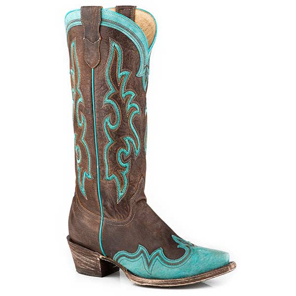 Women's Roper Shyla Leather Boots Handcrafted Brown - yeehawcowboy