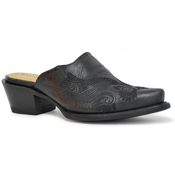Women's Roper Mary Mule Leather Handcrafted Black - yeehawcowboy