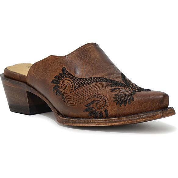 Women's Roper Mary Mule Leather Handcrafted Tan - yeehawcowboy