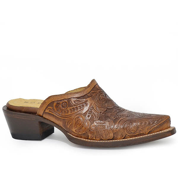 Women's Roper Mary Mule Leather Handcrafted Brown - yeehawcowboy