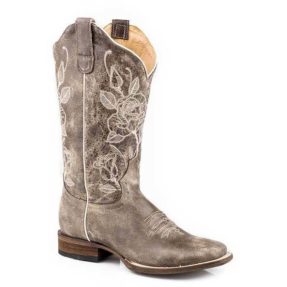 Women's Roper Desert Rose Leather Boots Handcrafted with Flextra Calf Brown - yeehawcowboy