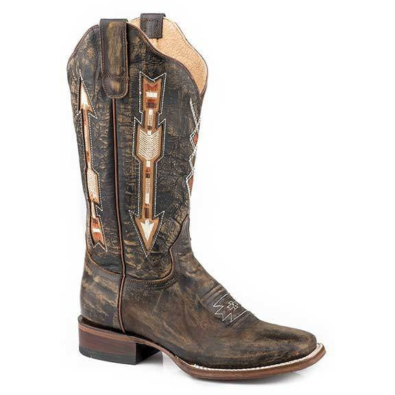 Women's Roper Arrows Leather Boots Handcrafted with Flextra Calf Brown - yeehawcowboy