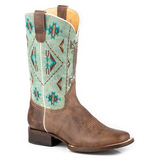 Women's Roper Out West Leather Boots Handcrafted with Flextra Calf Brown - yeehawcowboy