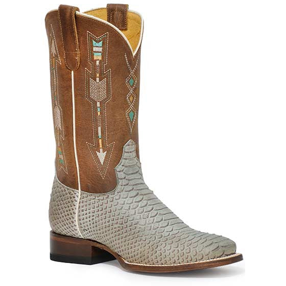 Women's Roper Arrows Python PRINT Boots Handcrafted with Flextra Calf Turquoise - yeehawcowboy