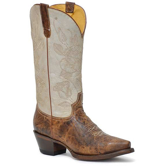 Women's Roper Roses Leather Boots Handcrafted with Flextra Calf Tan - yeehawcowboy