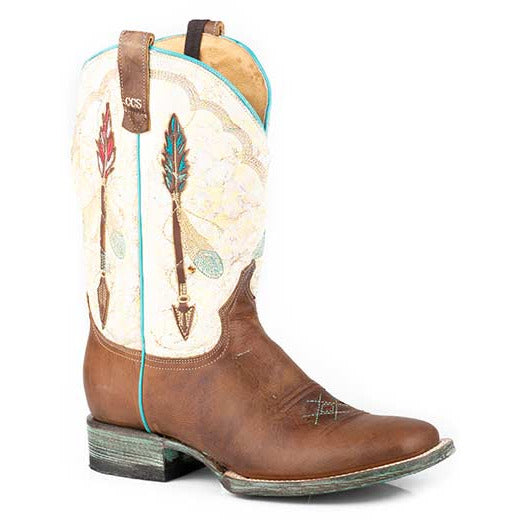 Women's Roper Arrow Feather Concealed Carry Boots Handcrafted Tan - yeehawcowboy