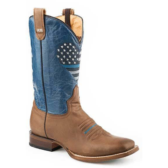Women's Roper Thin Blue Line Heart With Concealed Carry Boots Handcrafted Performance System Flex-tra Brown - yeehawcowboy
