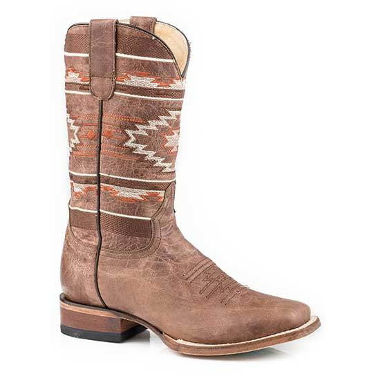 Women's Roper Fiesta Leather Boots Handcrafted Performance System  Tan - yeehawcowboy