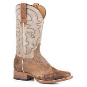 Women's Roper Palamino Handtooled Leather Boots Handcrafted Tan - yeehawcowboy