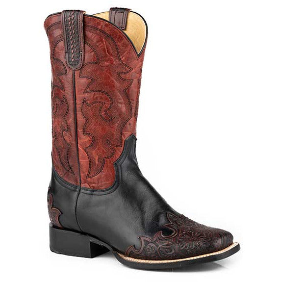 Women's Roper Palamino Handtooled Leather Boots Handcrafted Black - yeehawcowboy