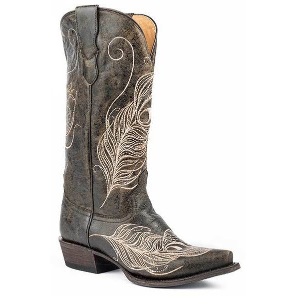 Women‚Äôs Roper Feather Snip Toe  Boots Handcrafted Black - yeehawcowboy
