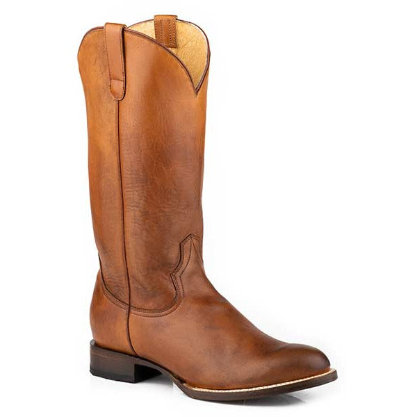 Women's Roper Round About Leather Boots Handcrafted Tan - yeehawcowboy
