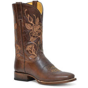 Women's Roper Desert Rose Leather Boots Handcrafted Brown - yeehawcowboy