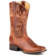 Women's Roper Desert Rose Leather Boots Handcrafted Brown - yeehawcowboy