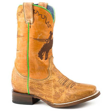Kid's Roper Horsey Boots Handcrafted Tan - yeehawcowboy