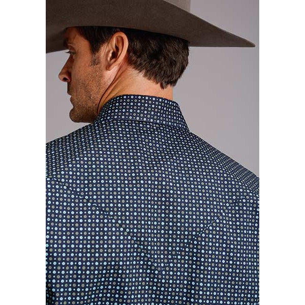 Men's Stetson Shirt Snap 2 Pocket Print Floral Dot - Blue - yeehawcowboy